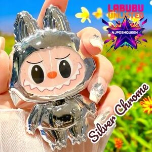 Labubu SILVER Foldable Rotating Phone Stand with Mirror & Surprise Bonus Gift
